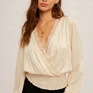 AMIR LACE TRIMMED SATIN BLOUSE